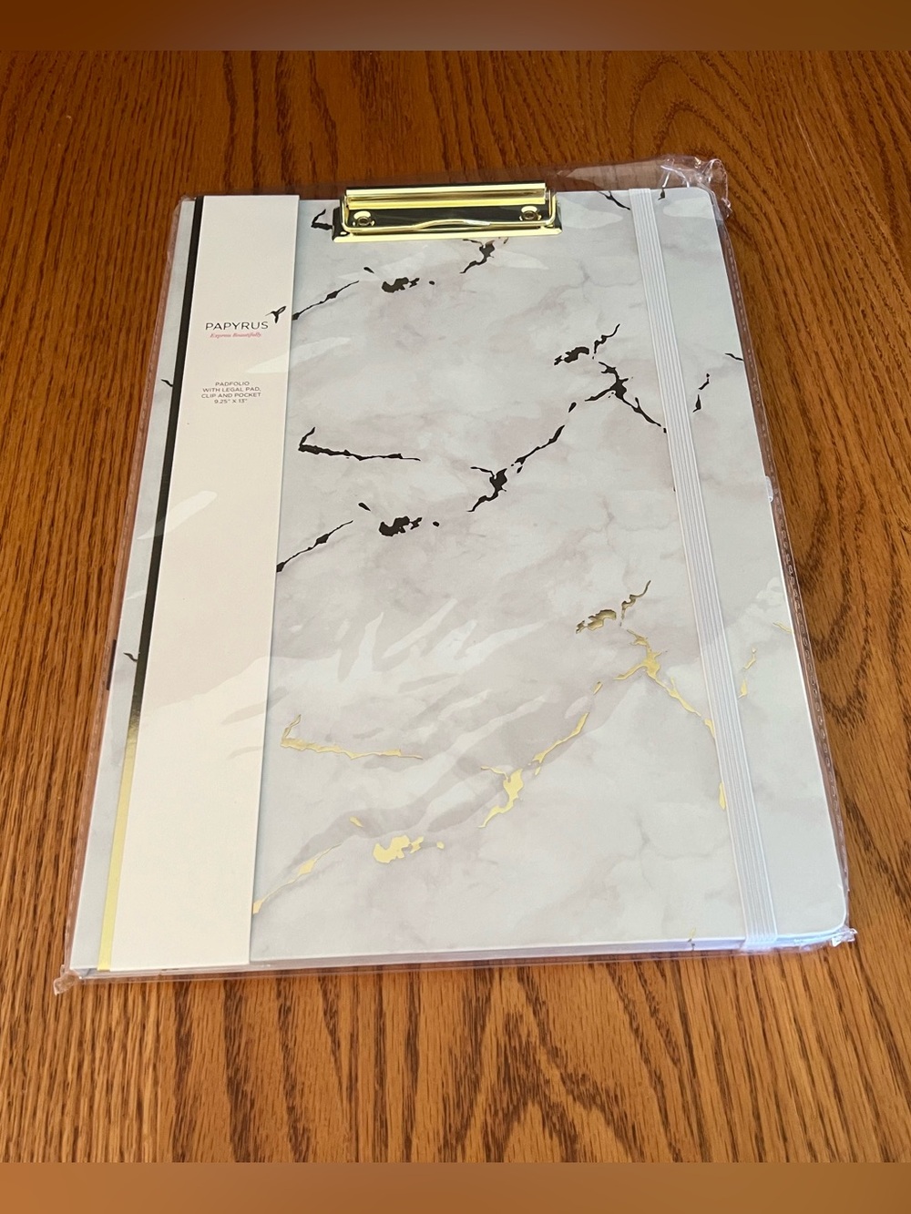 Papyrus White Marble Clipboard Legal Size Notebook with Gold Accents 9.25 x 13”